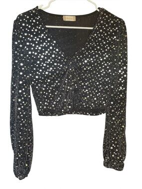Altar’d State black star cropped long sleeve blouse top whimsigoth L